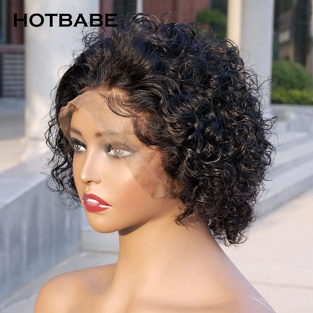 Pixie Cut Short Curly Lace Front Human Hair Wigs for Women 13x4 Transparent Lace Frontal Wig Brazilian Preplucked Lace Wig 180%