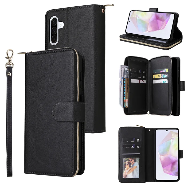 Elegant Zipper Wallet Flip Leather Phone Case with Card Holder