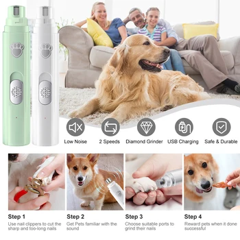 Electric Dog Nail Grinder Painless LED Light Pet Nail Clipper with Polisher Wheel 2-Speed Paws Nail Cutter for Pet Paws Grooming 2