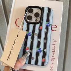 Strawberry Striped Floral Pattern Phone Case Cover - Galaxy S23+ (Black)