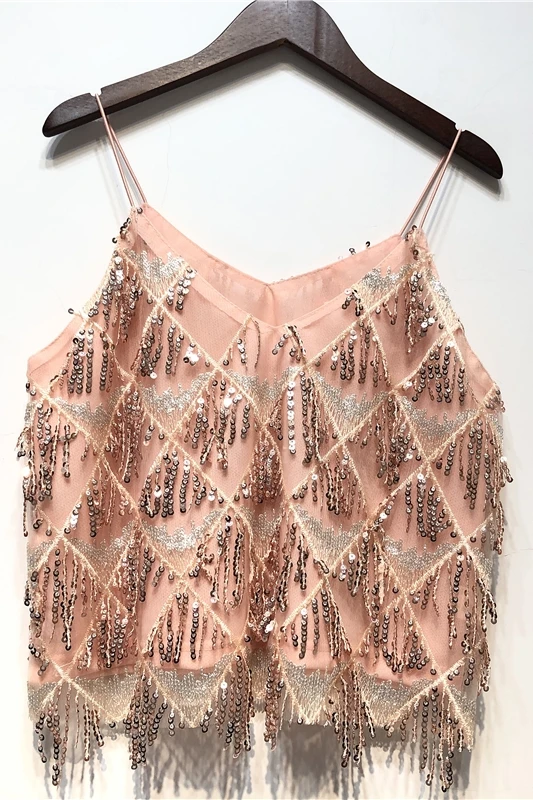 Sexy Hollow Out  ̽ Camis Bead Work  ũ ž    ũ tassel Sequins Camis