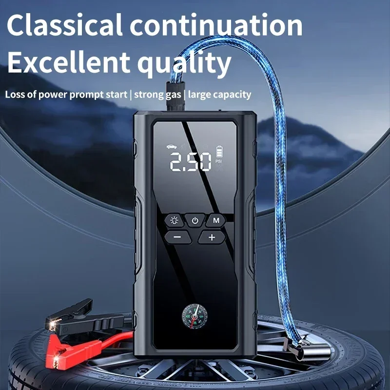 Car Jump Starter Air Pump Power Bank Lighting Portable Air Compressor 4 In 1 Cars Battery Starters Starting Auto Tyre Inflator