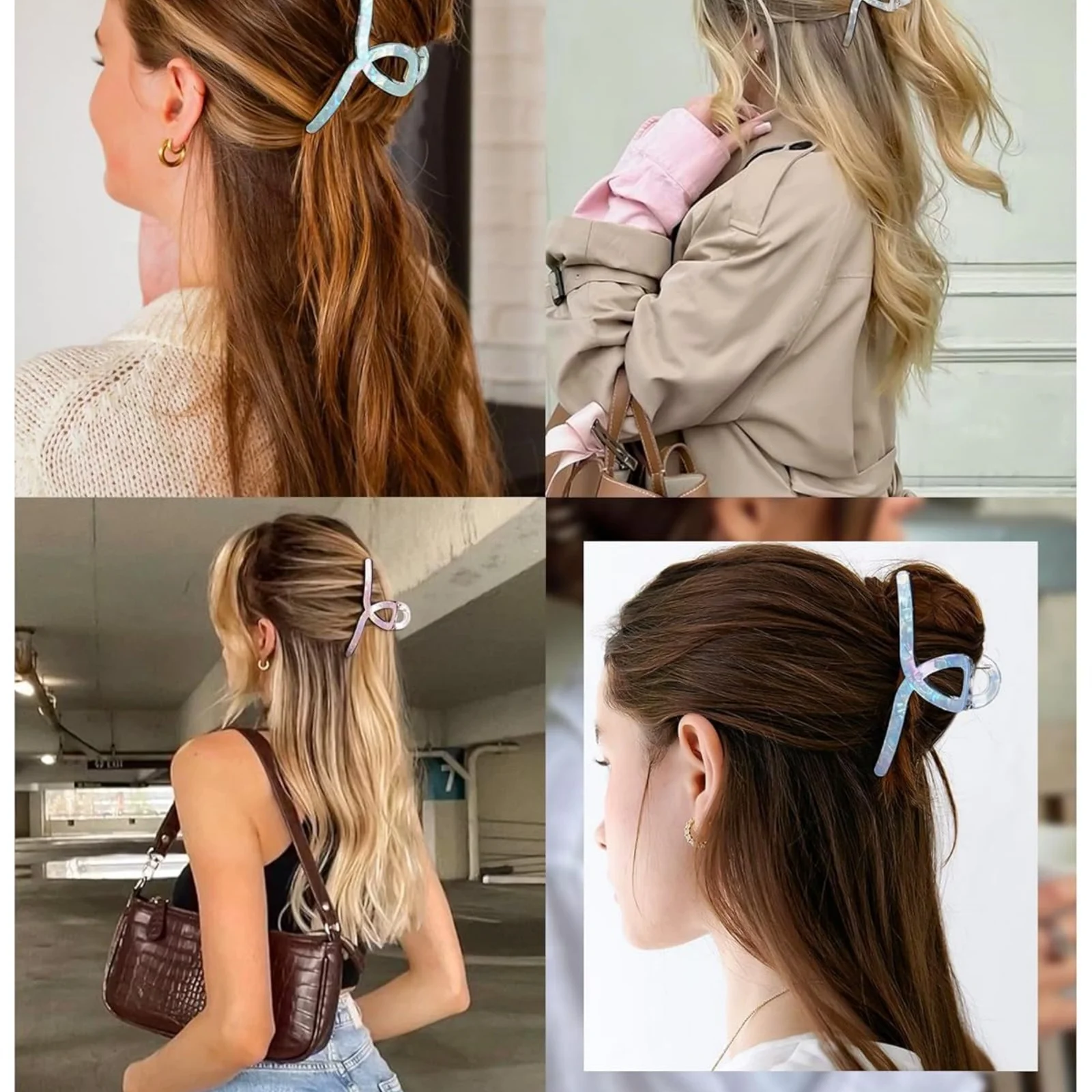 1PC Iridescent Ribbon - Shaped Hair Claws Set, 4 Pastel Colors, Stylish Hair Clamps for Women, Chic Updo Accessories