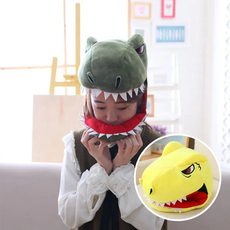 Cute Plush Dinosaur Head Cover  Funny  Warm Dinosaur Hat Photo Props Plush Headgear For Women Men Holiday Cosplay Costume