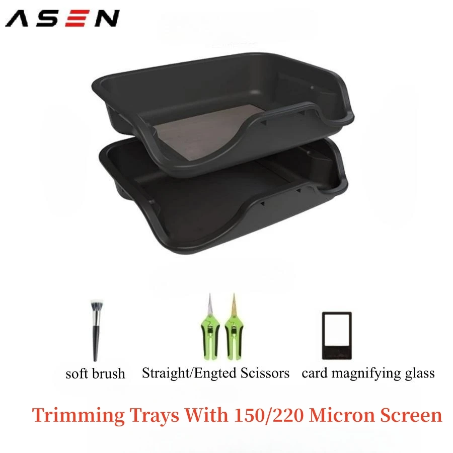 

Black Plastic Trimming Tray Set with 150/220 Micron Screen Mesh Pollen Sieve Kief Sifter Screen Trim Tray Bin for Buds Herbs