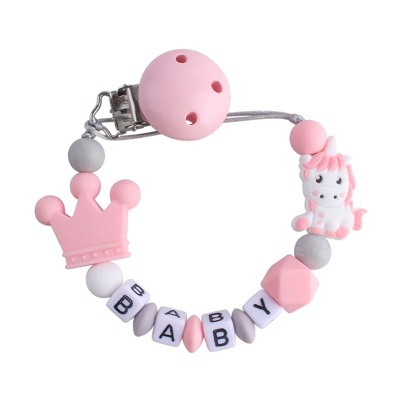 Personalized Name Pacifier Clip for Babies Unicorn Silicone Teether Custom Nipple Attachment Dummy Chain Holder