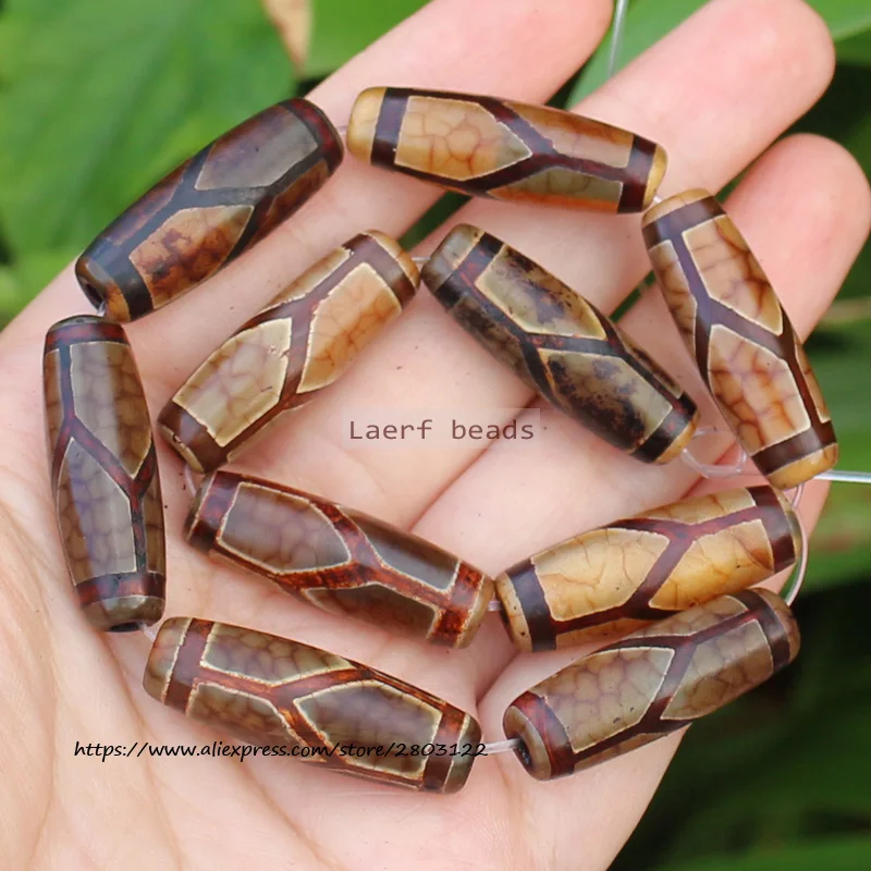 10pcs , Natural Agate Red Brown Ancient Tibet Dzi Agate Beads Length Around 30mm , For DIY Jewelry Making !