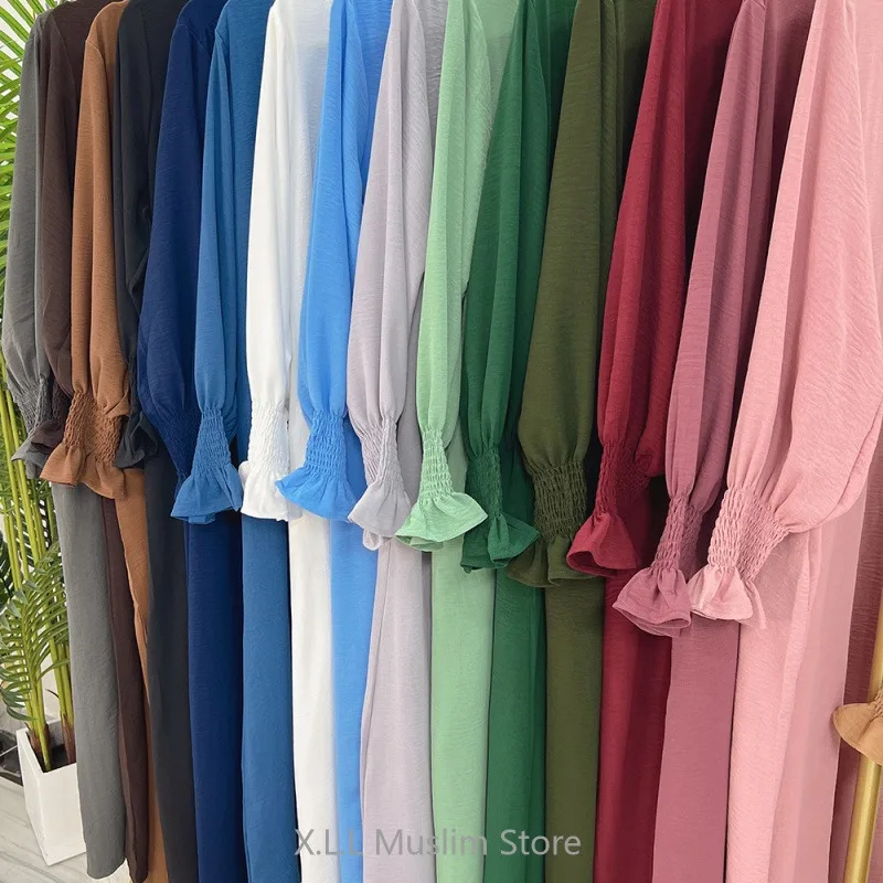 Eid Ramadan Solid Color Modest Prayer Dress Turkish Islamic Kaftan Without Hijab Muslim Dubai Abaya Dresses Loose Women Clothing