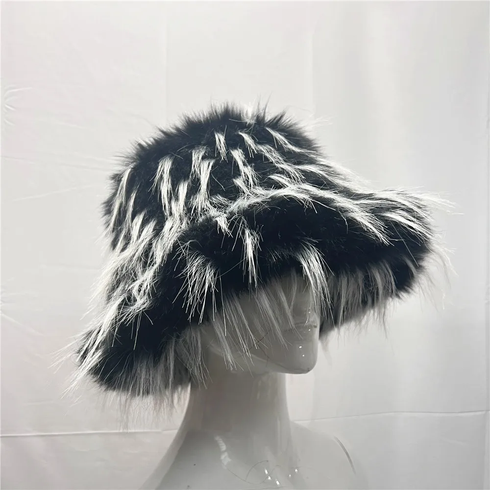 Women Winter Hats Faux Fur Panama Fisherman Bucket Hat