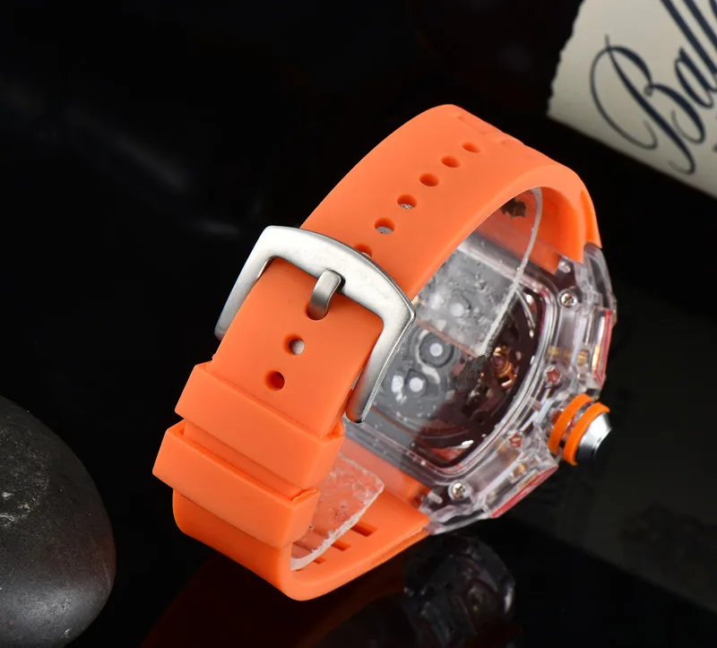2022 Luxury 6-pin quartz watch richard transparent bezel men's automatic watch men's designer wrist waterproof Reloj Hombre