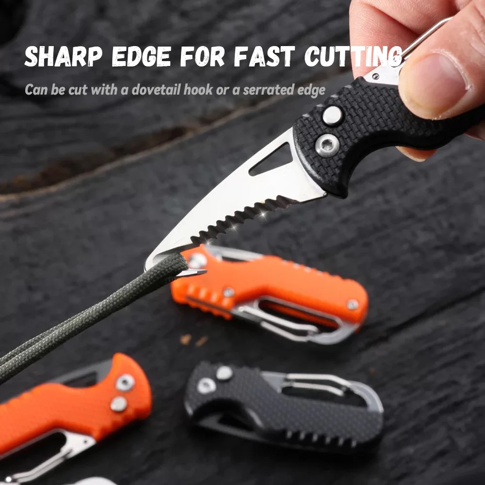 Folding Cutter Portable Express Parcel Knife Stainless Serrated Hook Knife for Outdoor Camping Carry-on Unpacking Keychain