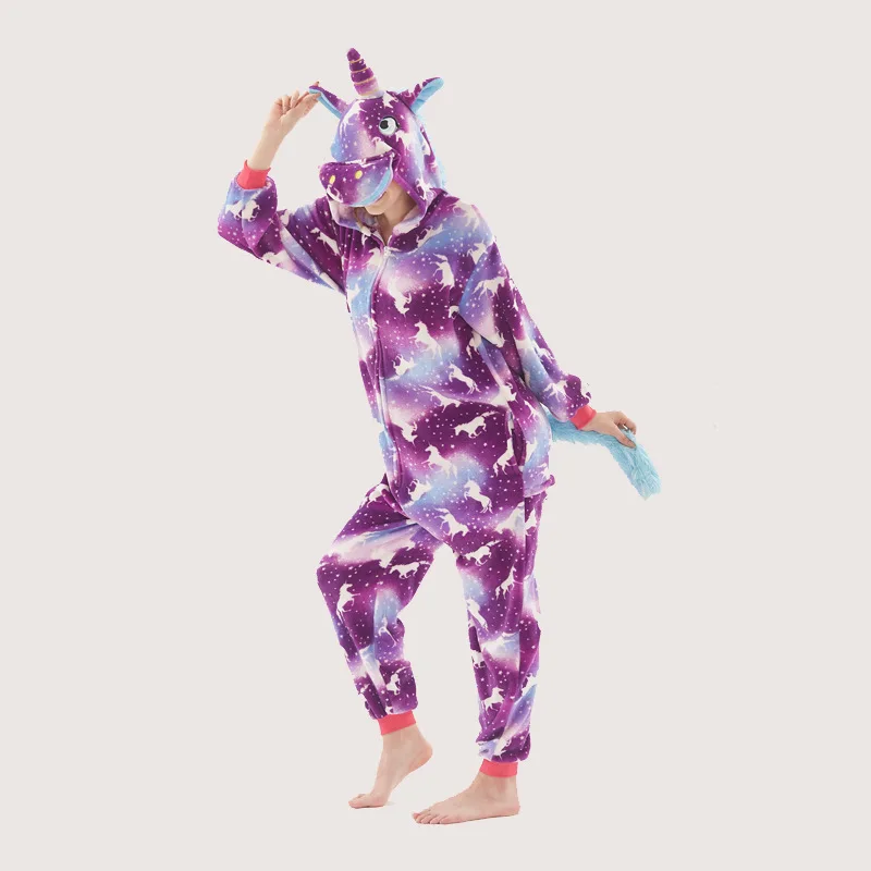 

Purple Unicorn Kigurumi Pajamas For Adult Winter Pegasus Pijama Flannel Animal Onesies Sleepwear Cosplay Jumpsuit