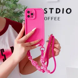 Crossbody Lanyard Case with Twist Strap and Lens Protection - Shockproof Cover - iPhone 15 Plus (Rosered hao)