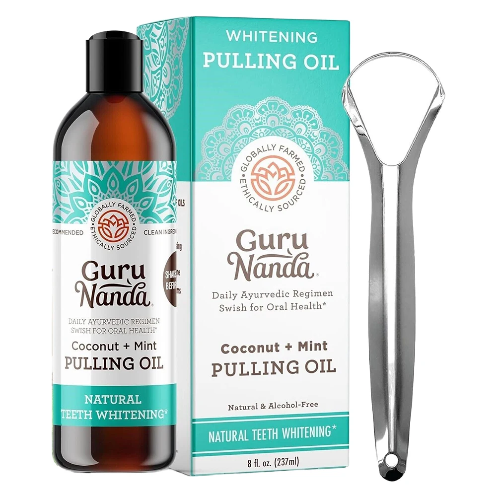Brightening Mouthwash with Tongue Scraper Coconut Mint Pulling Oil Mouthwash Teeth Whitening Pulling Oil for Women Men Oral Care tongue scraper