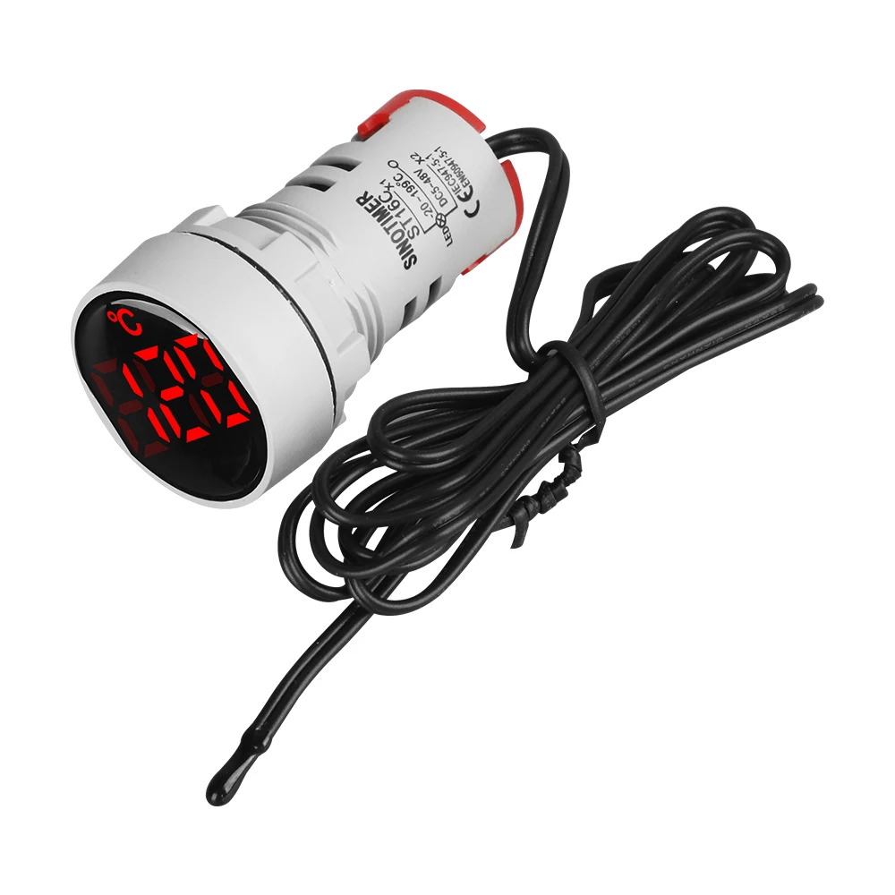 입력 전압 DC 5V 12V 24V 48V 소형 미니 22mm 원형 온도계 디지털 온도계 표시기 -20  + 120'C (1m 센서 포함)