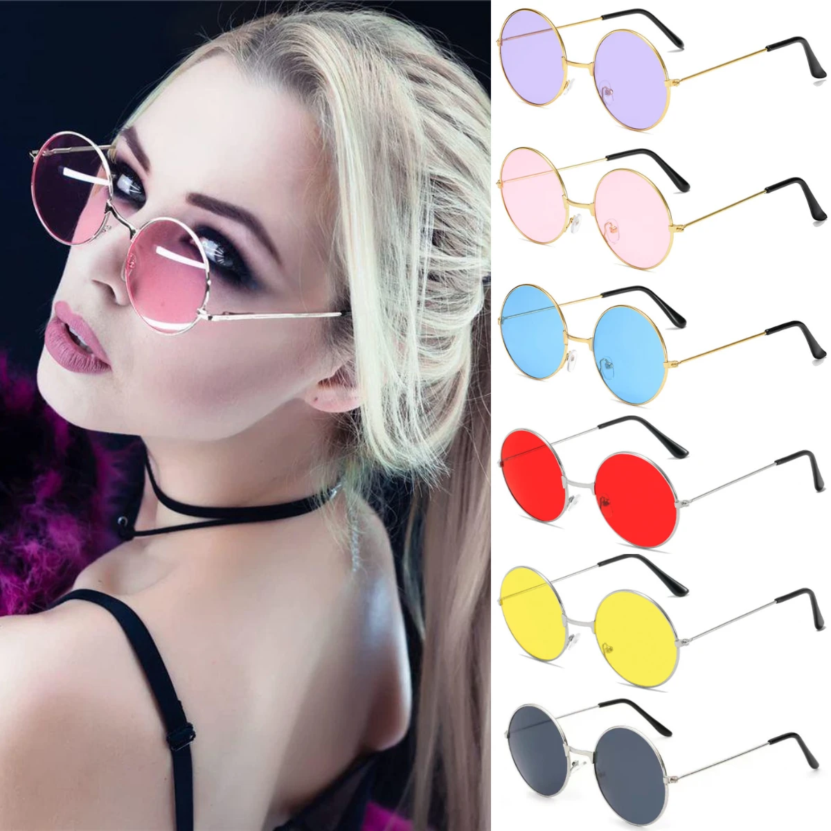 

Fashion Candy Color Sunglasses Retro Metal Sunglasses Eyewear Women Men Mirror Round Sun Glasses