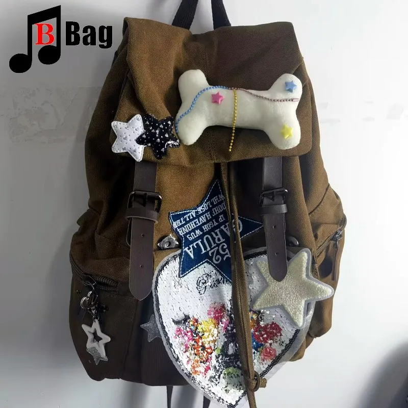 Student Schoolbag Canvas Backpack Women Gothic Punk Spicy Girl Vintage Bag Large Capacity Computer Backpack Y2k Girl bag tote 2