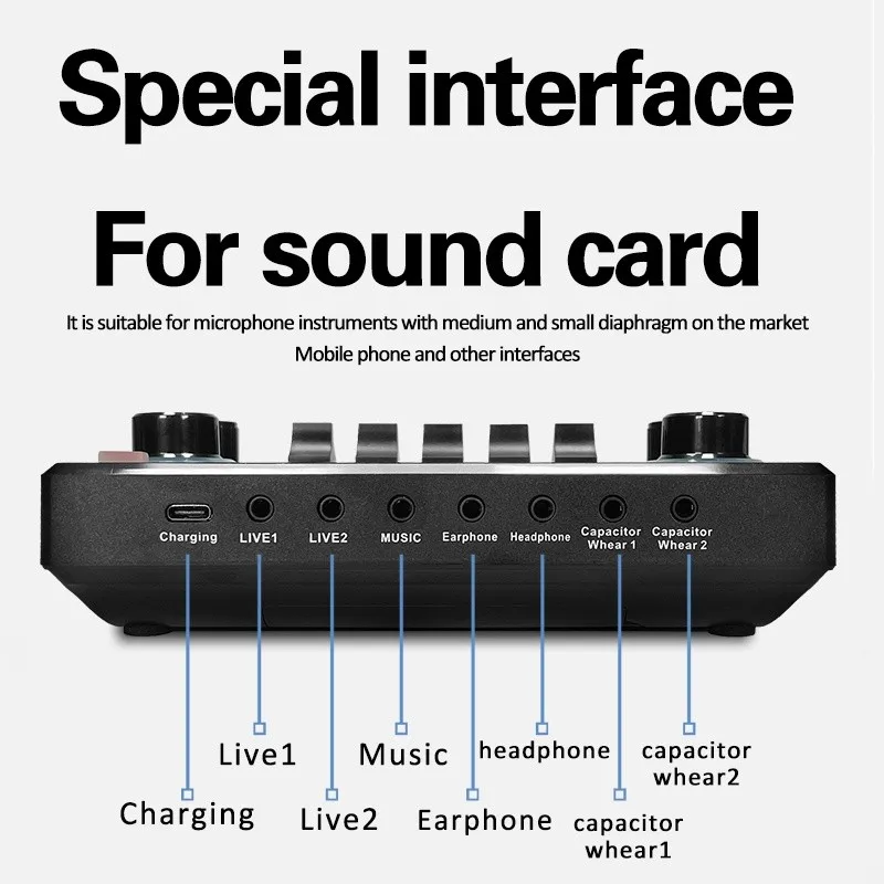 V9 사운드 카드 PC 핸드폰 용 라이브 사운드 카드 Youtube HIFI 믹서 기록 노래 장비 세트