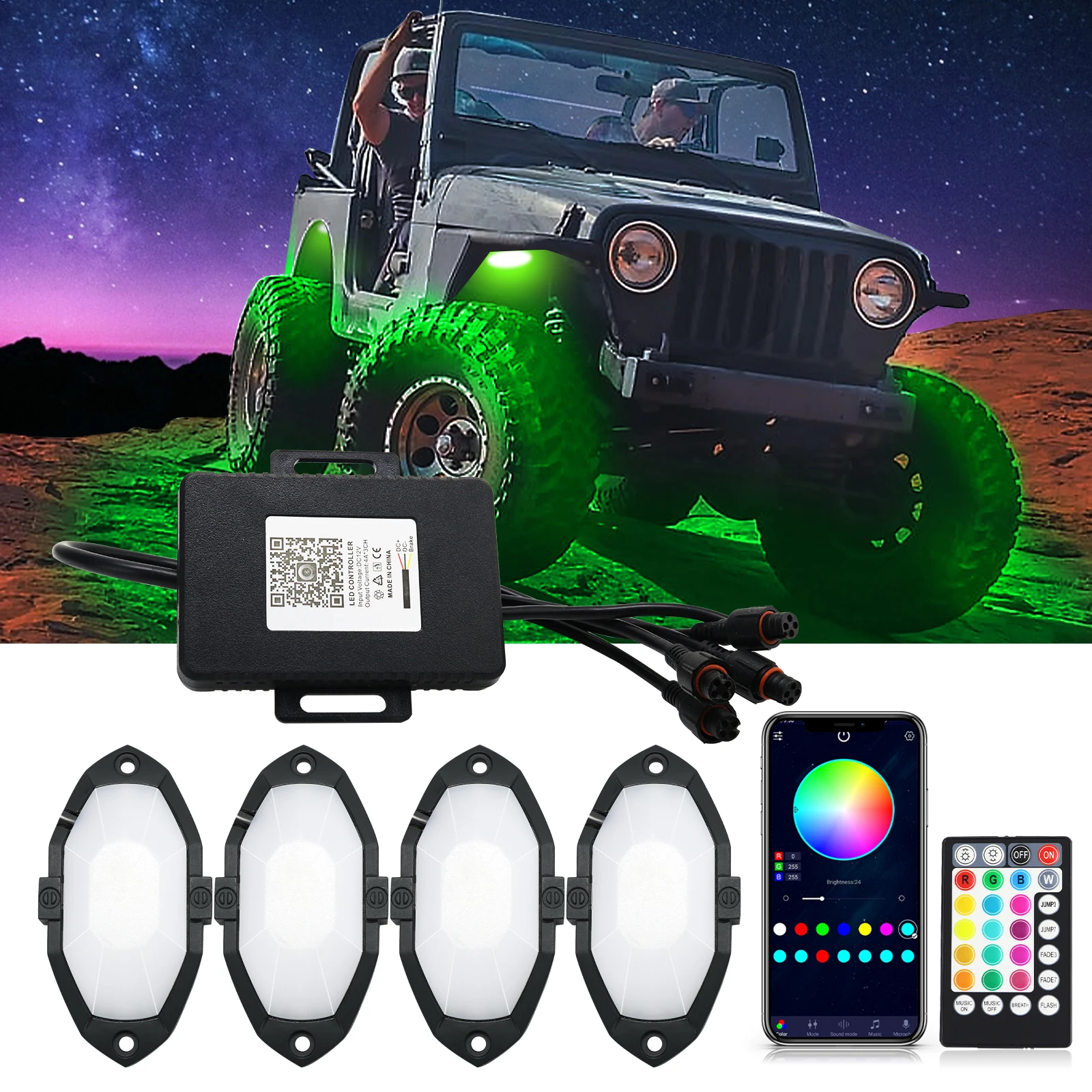 

DC12V Car Rock Lights Multicolor Neon Underglow Waterproof Music Lighting Kit with APP & RF Control for Jeep Renegade Off Road