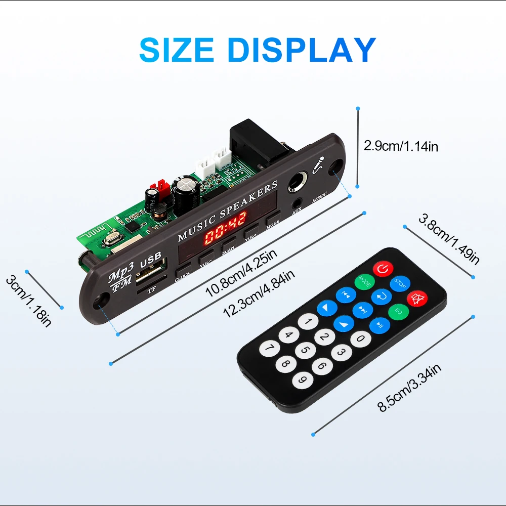 KEBIDU MP3 WMA Decoder Board Bluetooth 5.3 Wireless Car Audio Microphone USB TF Radio DIY MP3 Music Player with Remote Control