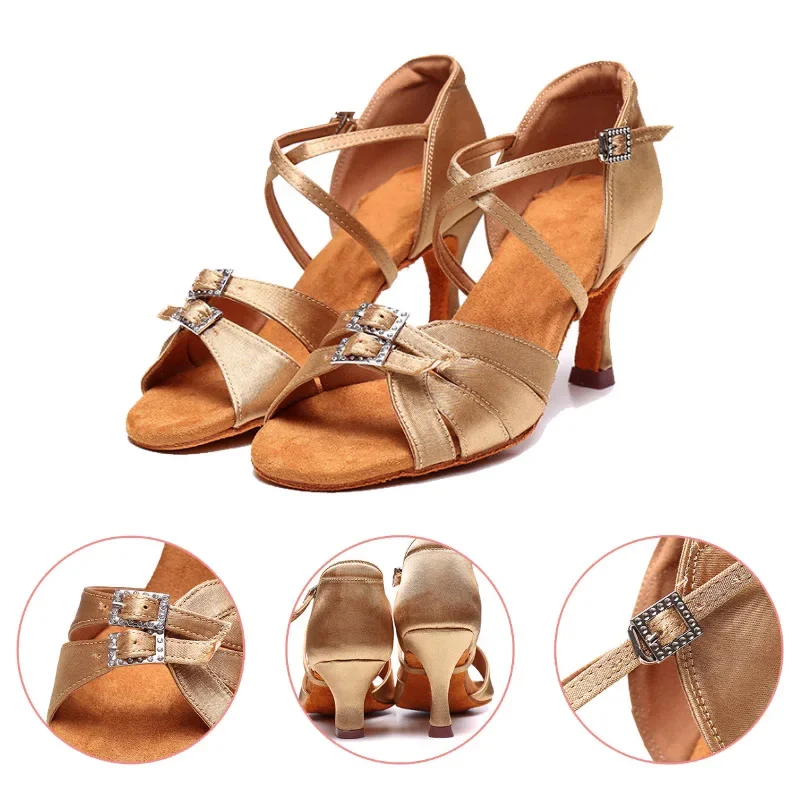 Women's Buckle High/Low Heels Suede Soles Latin Dance Modern Ballroom Cha-Cha Rumba Samba Dance Shoes 4