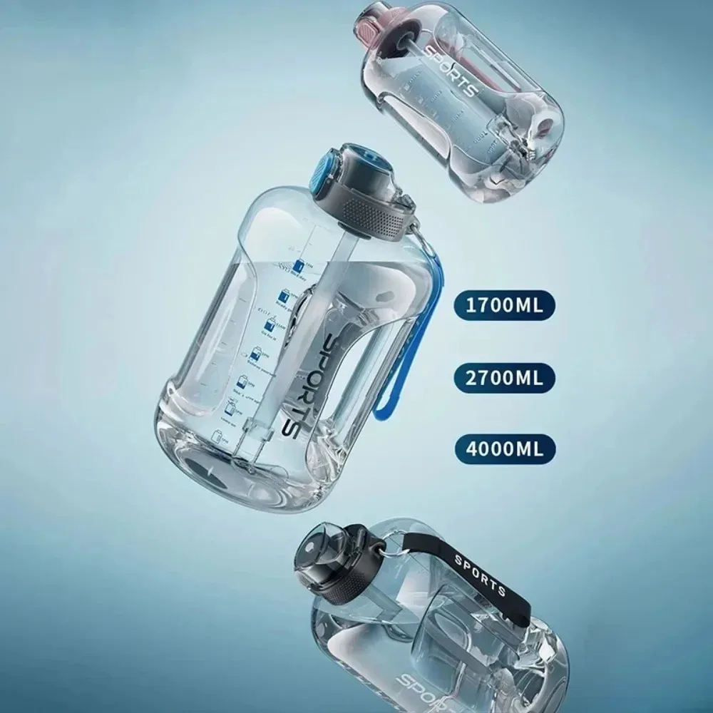대용량 휴대용 누출 방지 컵, 피트니스 컵, 빨대 포함, 1700ml, 2700ml, 4000ml