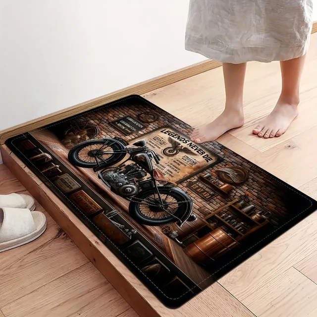 Tappeto da club con motivo motociclistico retrò Zerbino antiscivolo in poliestere 100% lavabile molto adatto per decorare tappeti nel soggiorno 2