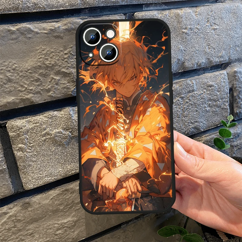 thumbnail image 1 of Demon Slayer Agatsuma Zenitsu funda de teléfono para Apple iPhone 16, 15, 14, 13, 12 mini, 11, XS, X, 8, 7 Pro Max Plus, cubierta negra de silicona suave, 1 of 5