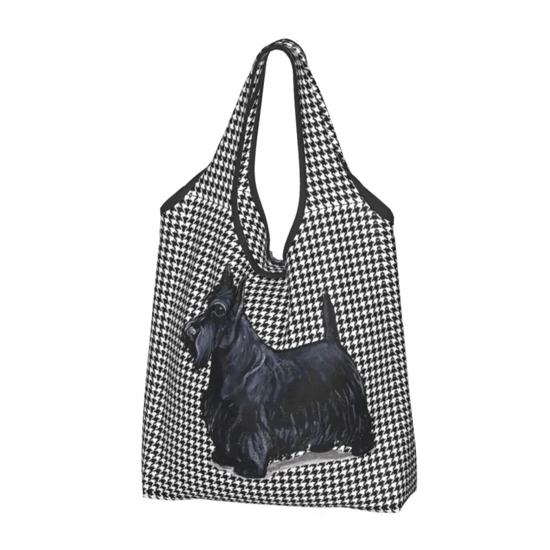 custom scottish terrier houndstooth shopping women portable big capacity grocery pet scottie dog shopper tote bags Custom Scottish Terrier Houndstooth Shopping Women Portable Big Capacity Grocery Pet Scottie Dog Shopper Tote Bags