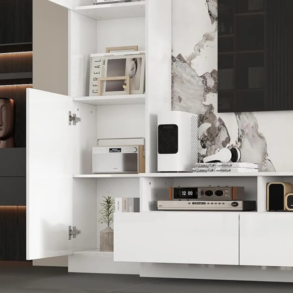 Entertainment Center with Bookshelves,High Gloss Wall Unit TV Stand,Media Center with Shelves and Drawers, Doors,for Living Room 6