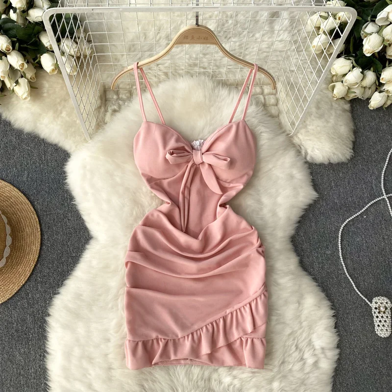 

Summer New Sexy Strapless Ruffle Bow Ruffle Hot Girl Halter Dress Woman