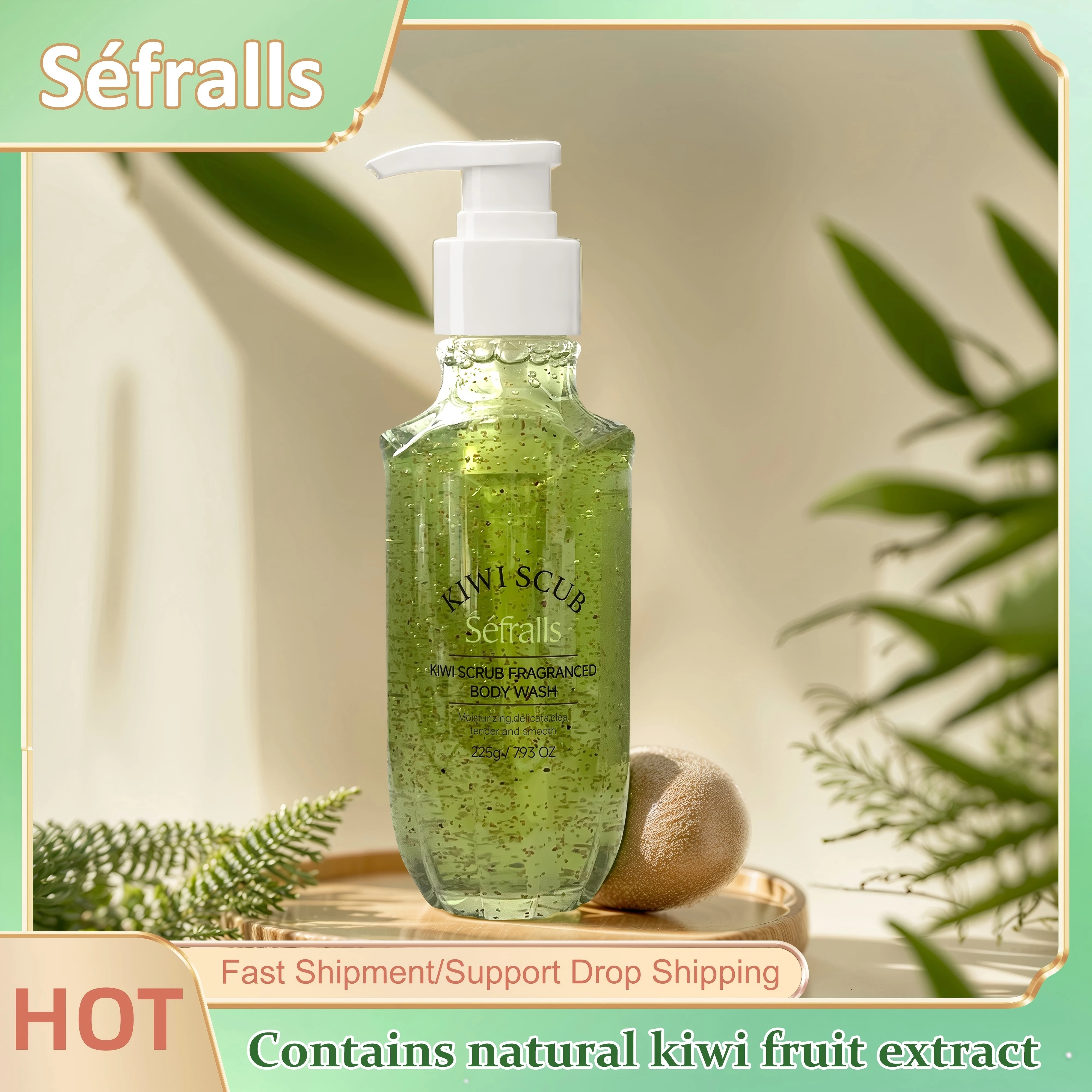 S&eacute;fralls Kiwi Shower Gel 225g-Ultra Hydrating Body Wash with Kiwi & Hyaluronic Acid, Deep Moisturizing, Gentle Cleansing,