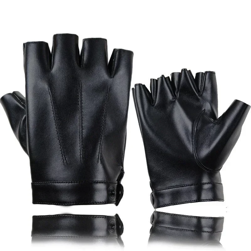 Fashion Outdoor Motorcycle High-Quality Semi-Finger PU Leather Gloves Men's Thin Section Driving Fingerless Dancing Gloves