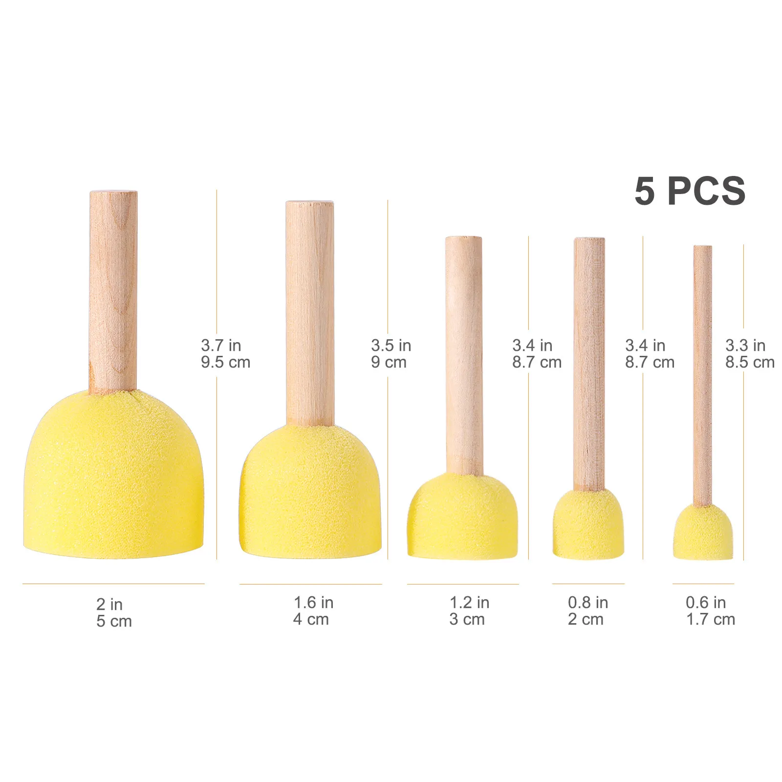 어린이를위한 5Pcs 스폰지 페인팅 브러쉬 세트 교실 홈 보육 미술 프로젝트를위한 나무 손잡이 부드러운 스폰지 헤드 페인팅 용품