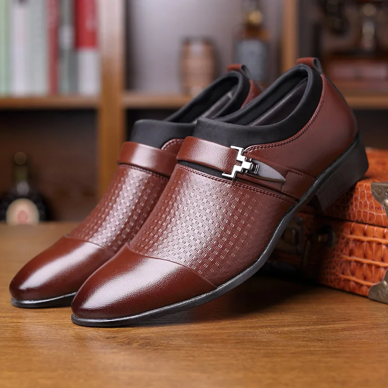 Men PU Leather Formal Shoes Slip on 