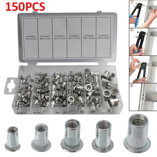 Assortiment d'écrous à rivets en aluminium 150, M3-M10 pièces/boîte, tête  plate, accessoires filetés - AliExpress