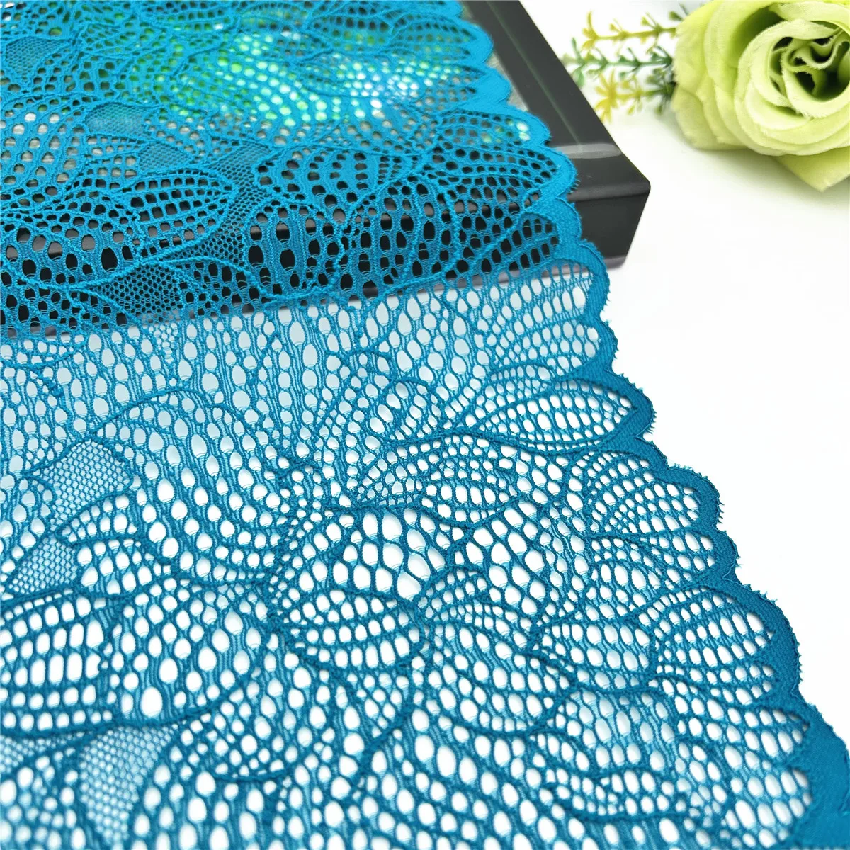 3y/lot Width 22cm Teal Blue Elastic Stretch Lace Trim 2