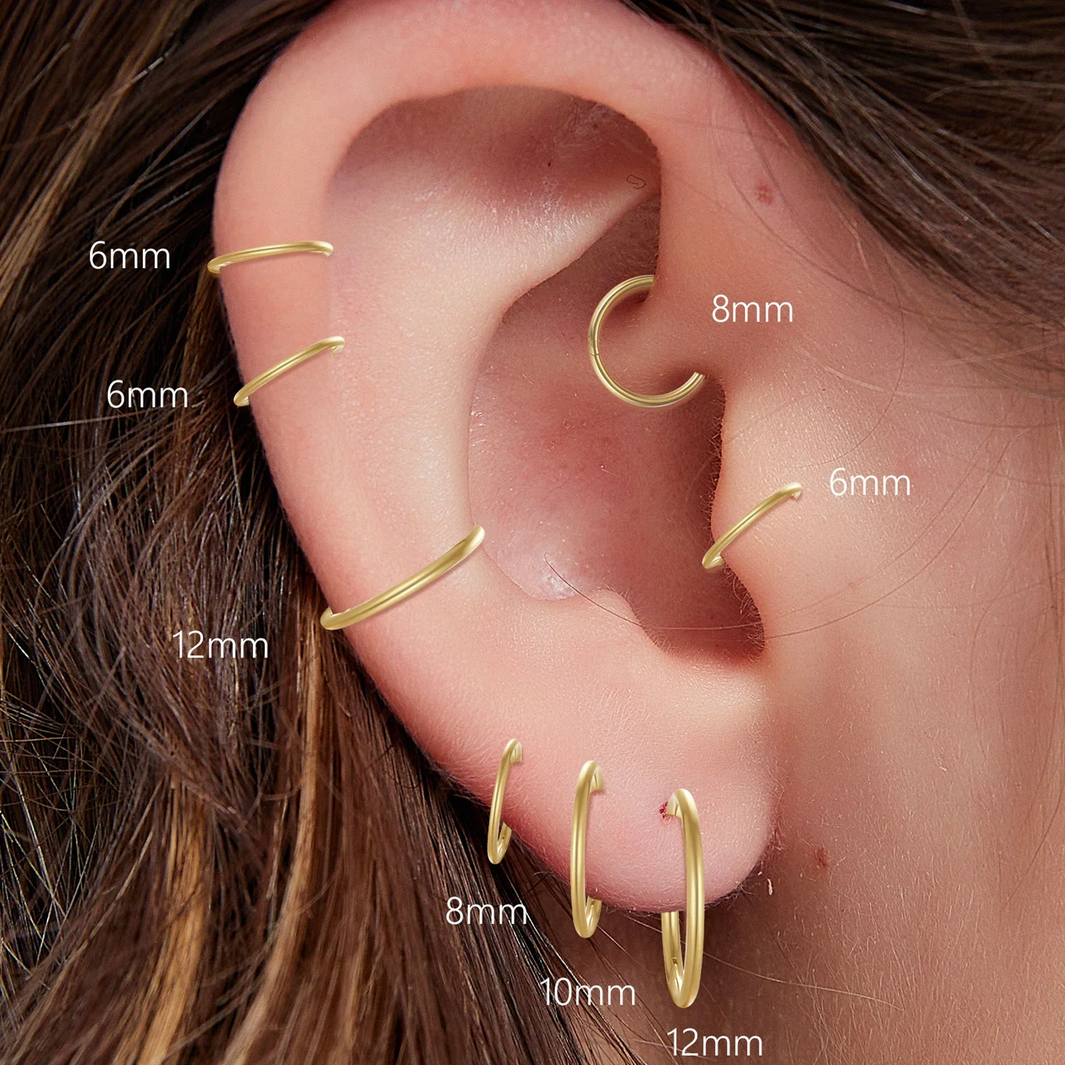 1/4Pairs 6/8/10/12mm 316L Stainless Steel Nose Ring for Men Gold Color Hoop Earrings for Women Septum Tragus Piercing Jewelry 2