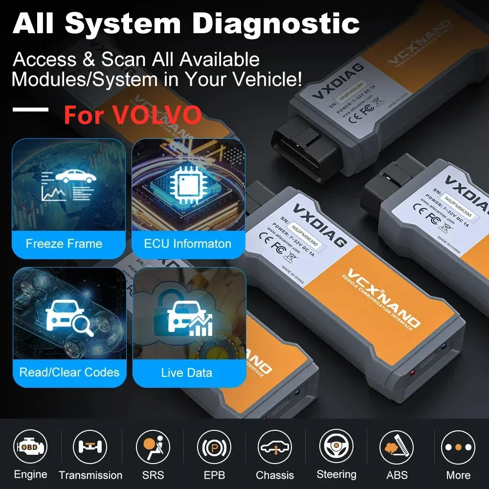 VXDIAG VCX NANO для VOLVO 2014D j2534 ECU программирование автомобиля OBD2 все системы диагностический инструмент считыватель кодов активный тест