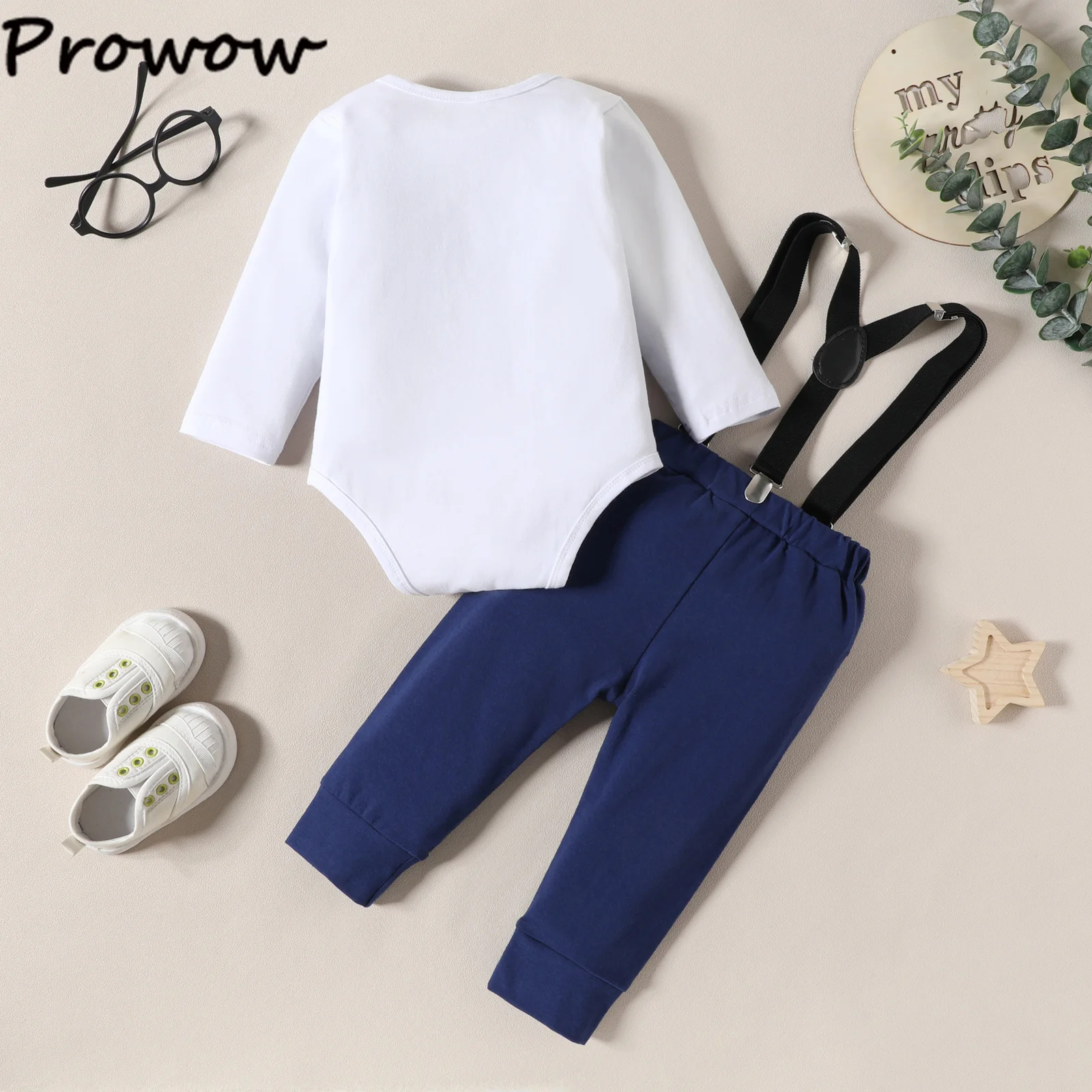 Prowow 첫 번째 생일 소년 의상, 레터 One 바디 수트 및 서스펜더 작업복, 첫 번째 생일  소년 옷, 0-18M