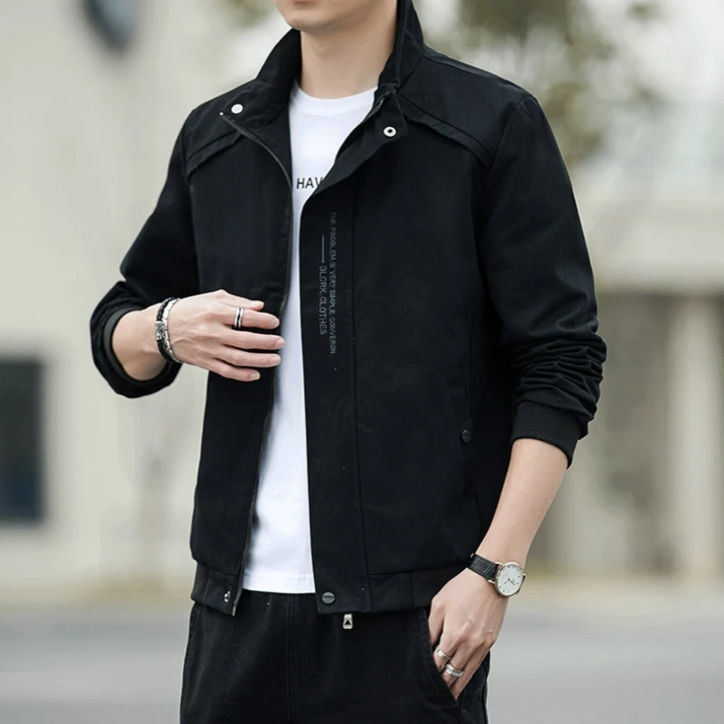 Spring Autumn Men's Stand Up Collar Workwear Jacket Fashion Casual Versatile Top Slim Fit Baseball Jacket