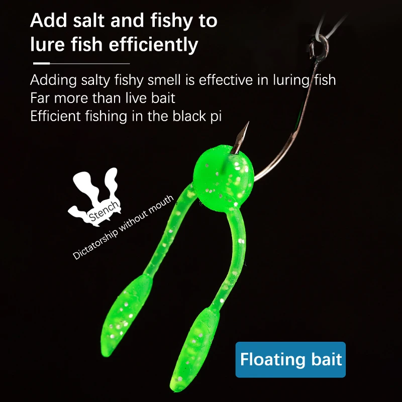 

20 червей, загруженных с 3,3 см плавающей мягкой приманкой для водных путей, биометрической мягкой приманки в черной яме и рыбной приманки из ТПЭ