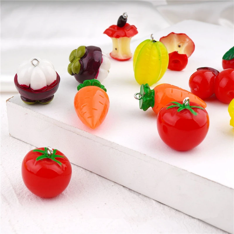 vegetable style 50pcs/lot cartoon Apple carambola tomato mangosteen shape resin beads with hanger diy jewelry accessory