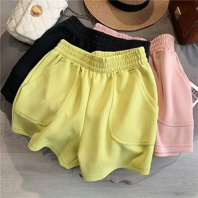 Women's Shorts Summer High Waisted Sports Loose Bottoms Fashion Casual Solid Color Elastic Sports Short Pants Girls Homewear 2