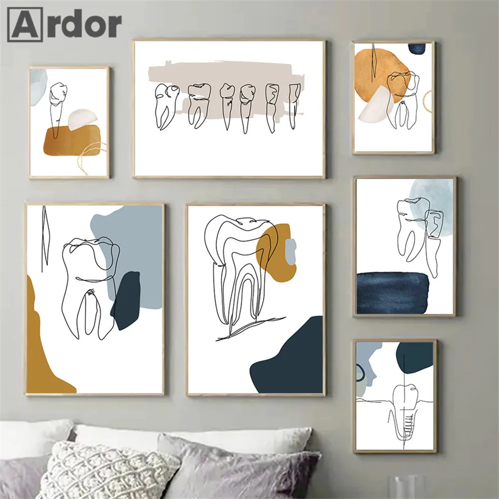 

Abstract Line Teeth Painting Poster Dental Canvas Painting Aesthetic Tooth Wall Art Print Pictures Dentist Clinic Office Decor