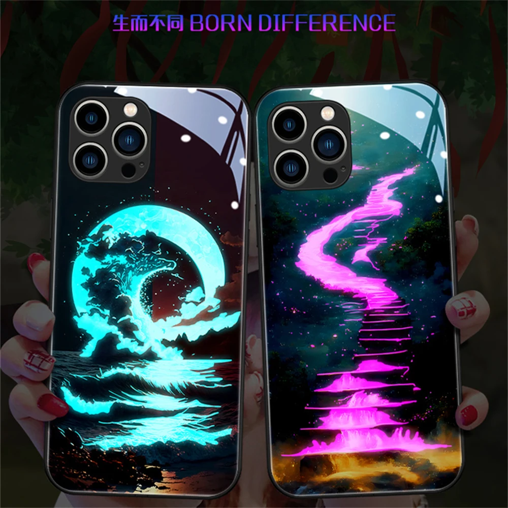 

Colorful Starry Sky LED Light Glow Luminous Tempered Glass Phone Case For Huawei Mate 60 50 40 30 Pro Plus P60 P50 P40 P30