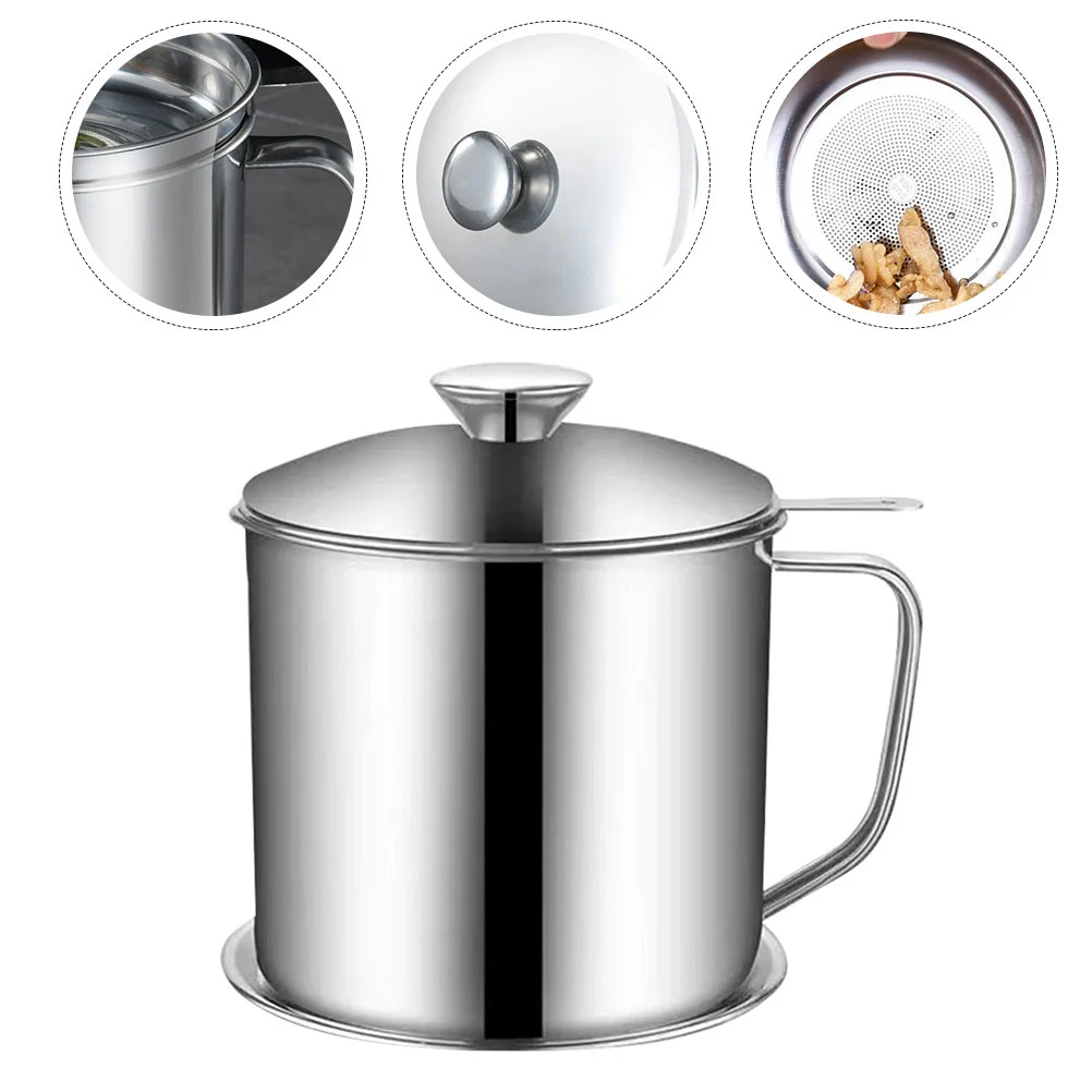 

Storage Pot Oil Dispenser Stainless Steel Filter Cup Food Containers Grease Strainer