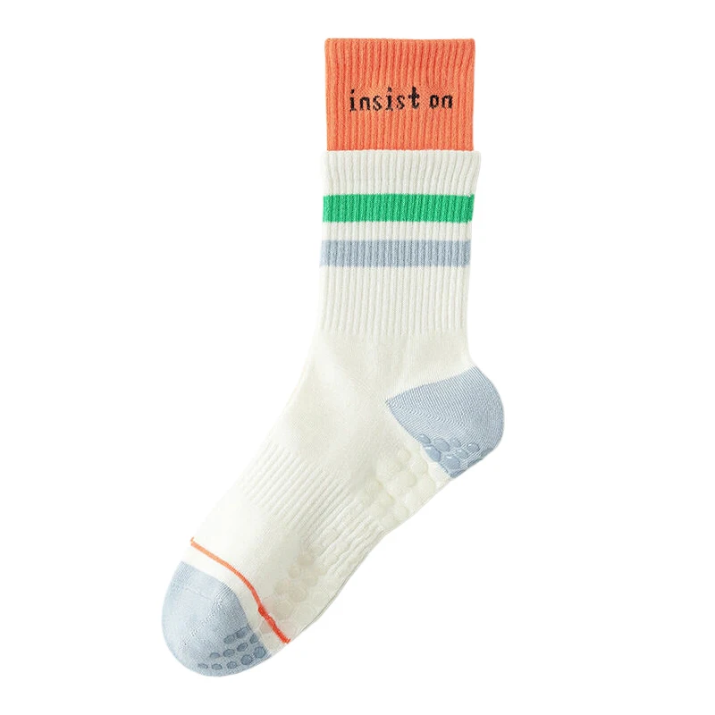 Yoga Cotton Breathable Socks Mid-calf Solid Color Striped Anti-slip Sports Socks Pilates Socks Dance Fitness Training Socks 8 Sf4426ced038941aaa242af1db71fc9401