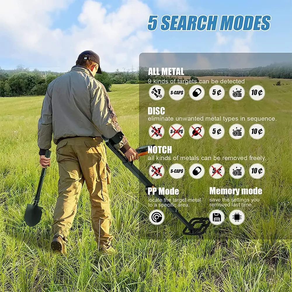 TX-640 Foldable Underground Metal Detector Adjustable Folding Metal Detector with High Accuracy Waterproof Search Coil LCD 5