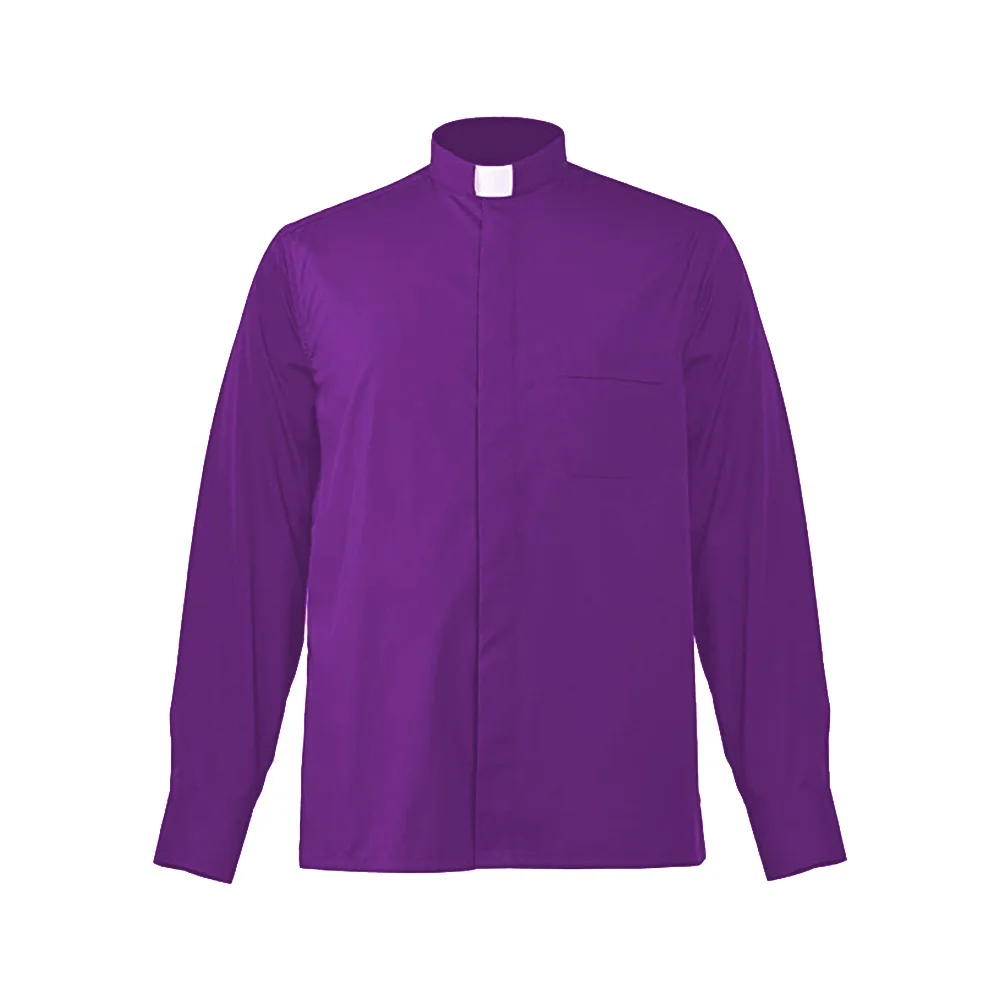 BPURB Femmes Chemise Prêtre Col Romain Pretre Clergé Chemises Balançoire À Manches Longues Régulier Blouse, Gris, XS